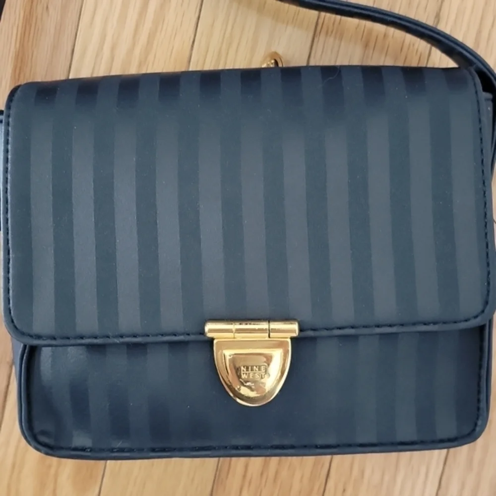 NINE West Navy Two Toned Striped Crossbody